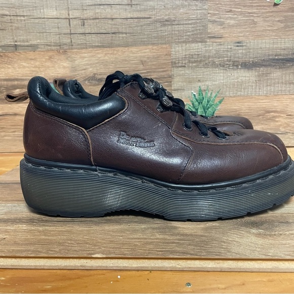 Vintage 90s Dr Martens Brown Leather Chunky Oxford Platform Shoes Mens Size 7 - Picture 1 of 13